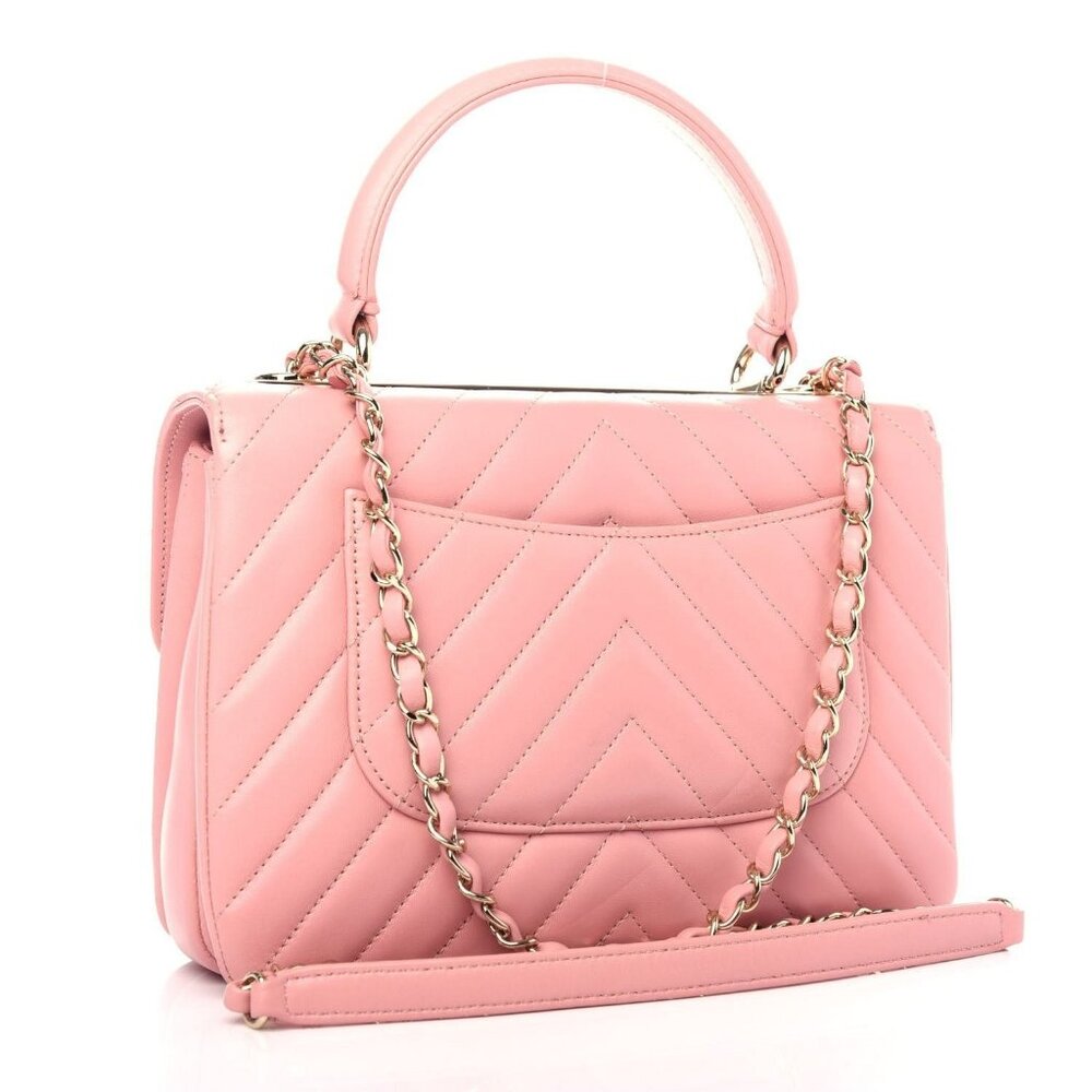 Authentic CHANEL Trendy Chevron Lambskin Quilted Dual Handle Flap Bag Pink Tote - Picture 5 of 12